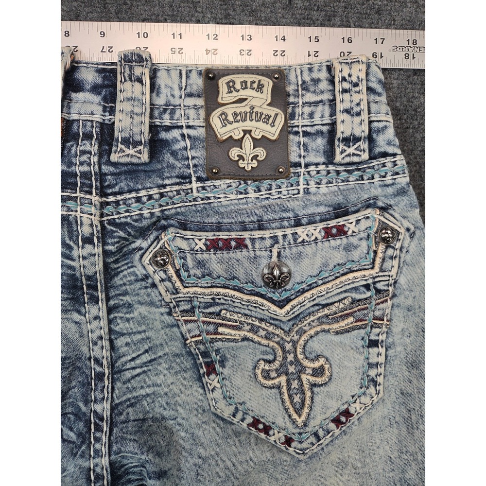 Rock Revival Olen Jeans Mens 34x32 (31tag) Blue Distressed Stretch - Picture 2 of 9